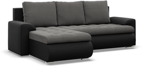 Mebligo - Ecksofa mit Schlaffunktion und 2 Bettkasten Dunkelgrau + Schwarz 230x89x159 (BxHxT) FORESTA - Links Eckcouch, Sofas & Couches, Couch L Form, Cauchsofa, Sofa Wohnzimmer