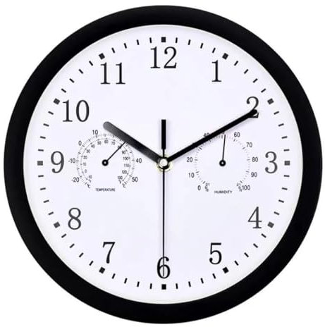 Nybhyjka Wetterfeste Outdoor-Uhr, Außenuhren Wetterfest Mit Thermometer Und Hygrometer, wasserdichte Gartenuhr Outdoor-Wanduhren, 10 Zoll Leicht Ablesbare Dekorative -Uhr