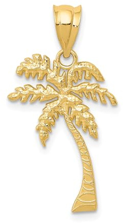 Jewelry Affairs Yellow Gold Palm Tree Pendant, Summer Beach Theme, 26mm x 13mm