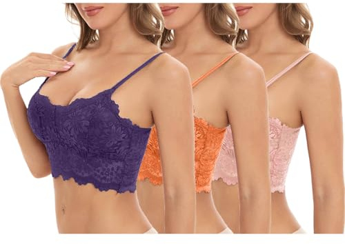 Lot de 3 Soutien Gorge Dentelle Brassiere Push Up Femme Sexy Brassière sans Armature Comfit Bustier Minimiseur Bralette Classiques Bra Crop Top Lingerie