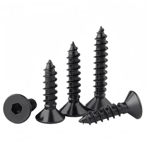 Rummyluck M6x20mm Tornillos Autorroscantes de Cabeza Plana Allen Tornillos Avellanados para Madera de Acero al Carbono Negro 30 pcs