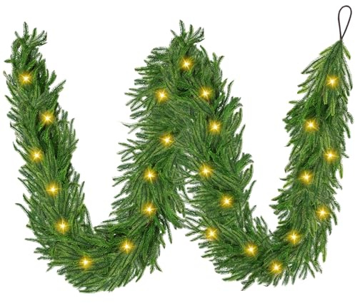 Weihnachtsgirlande mit Beleuchtung 2.7m 30 Warmweiß LEDs - Tannengirlande Premium Weihnachtsdeko für Innen/Außen - Girlande Weihnachten Timer für Fenster, Kamin, Treppen & Geländer 96
