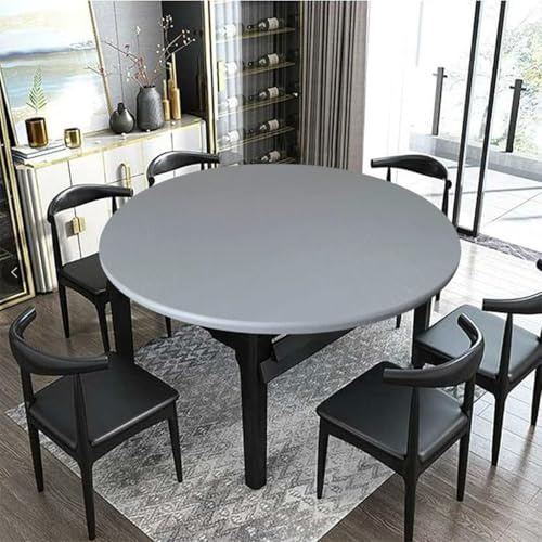 Elastische Tischdecke Rund 120cm, Outdoor Gartentischdecke mit Gummizug | Grau Tischdecke Abwaschbar, Rutschfest & Wasserdicht, für Esszimmer, Balkon & Garten