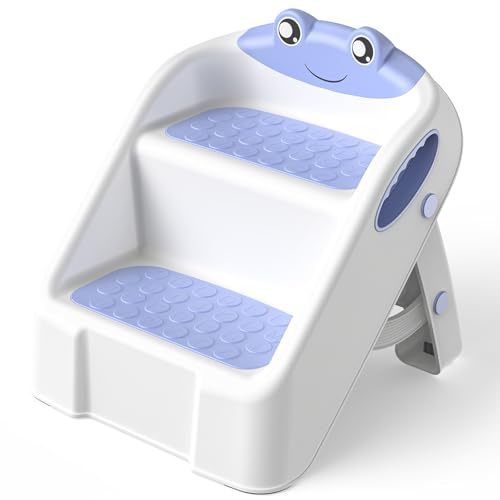 Tritthocker Kinder, Kinderhocker 2 Stufen, Trittschemel für Baby, Robuster Hocker Zweistufiger Tritthocker für Badezimmer, Sicherer für Kleinkinder Waschbecken und Toilette, Anti-Kipp und Anti-Rutsch