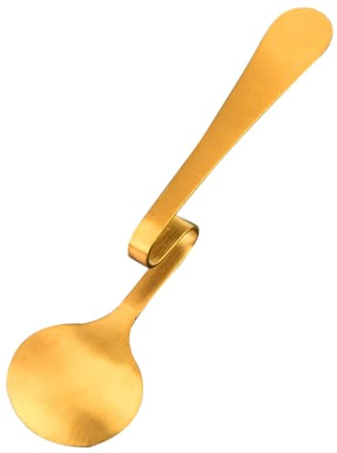 Cucchiaino per Caffè e Dessert in Acciaio Inox, Manico, Oro | Uso Casa o Bar, Facile da Lavare, Funzione di Mescolamento, Forma Curva, Colore Oro