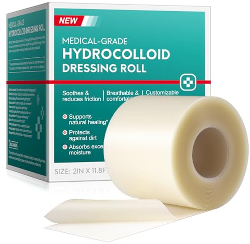 Hydrokolloid Pflaster Rolle (5cm X 3.6m), Hydrokolloid Rolle für Wundverband, Selbstklebend, Wasserfest & Atmungsaktiver Hydrokolloid Roll für Wundpflege, Schnitte, Verbrennungen, Zuschneidbar