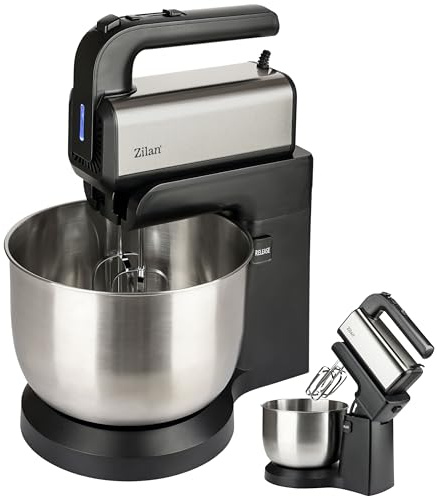 Handmixer mit Rührschüssel 500W – Elektrischer Handrührer mit 3,5 L Edelstahl-Schüssel Knetmaschine automatischer Rotation, 5 Stufen, Turbo 2x Rührhaken & Knethaken Küchenmixer Teigknetmaschine