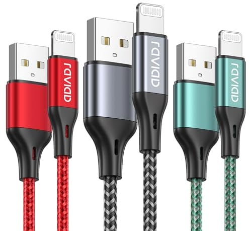 RAVIAD Long Câble iPhone [3M/Lot de 3] Certifié MFi Câble Lightning Nylon | Tressé Ultra Résistant pour iPhone 14/13/12/11/Pro Max/Pro/X/XS/XR/8/8 Plus/7/7 Plus/6s/6s Plus/6/6 Plus/SE/5s