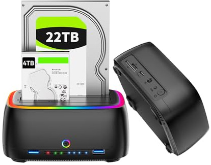 Dual Bay Festplatten-Duplikator/Cloner USB 3.0 auf SATA I/II/III Dockingstation, externes HDD/SSD-Dock mit USB-Hub & SD/TF-Kartenleser für 2,5/3,5-Zoll-Laufwerke, 20+TB Unterstützung