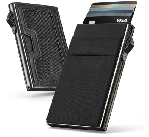 Slimwalt Porta Carte Uomo Stile Bauhaus Minimalista – Porta Carte di Credito per 5-7 Cartes & Finestra ID – Portafoglio Uomo Slim con LYCRA® Originale – Protezione RFID NFC - Idea Regalo Uomo - Nero