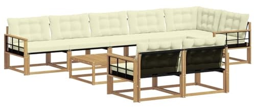vidaXL Outdoor-Sofagarnitur 9 pcs Weiß und Creme 79 x 79 x 37 cm, Garten Ecksofa, modernes Outdoor-Lounge, Robustes Sitzset, Möbel für Terrasse, Komfort und Stil