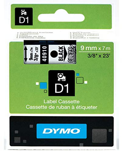 Cinta Laminada para Rotuladoras Dymo D1 40910 9 mm LabelManager™ Transparente Negro (5 Unidades)