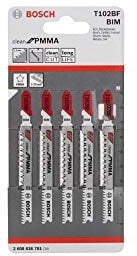 Bosch Professional 5x Lame per seghetto alternativo Expert T 102 BF Clean for PMMA (per Fogli acrilici PMMA, accessorio Seghetto alternativo)
