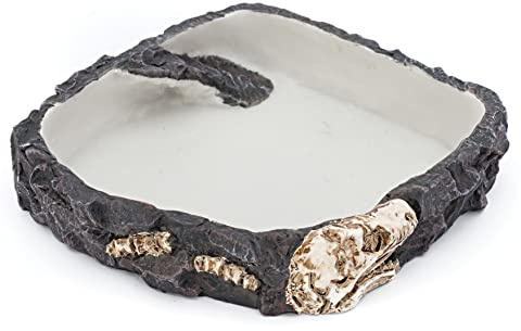 PENN-PLAX Reptology Reptile Fossil Rock Food/Water Dish – Perfect for Bearded Dragons, Geckos, Chameleons, Snakes, Hermit Crabs, and Many More – Large