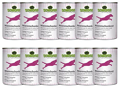 Schecker Nassfutter - Nierenschonkost - 12 x 410g - niedriger Protein und Natriumgehalt - glutenfrei - sensitiv