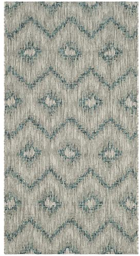 SAFAVIEH Washable Rug Outdoor Courtyard Collection - 2'7 x 5', Grey & Blue, Non-Shedding & Easy Cleaning, Ideal for Patio, Backyard, Mudroom (CY8463-37212)
