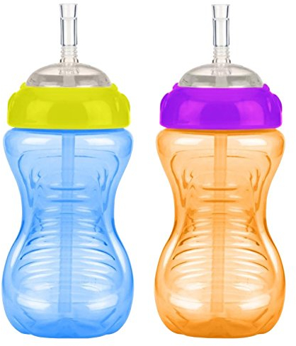 Nuby 2-Pack 10-oz No-Spill Flexi Straw Cup (Blue/Orange)