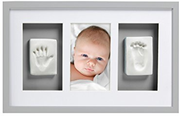 Pearhead Deluxe Babyprints Newborn Baby Handprint and Footprint Wall Photo Frame and Impression Kit, Unisex Baby Keepsake Frame, Gray