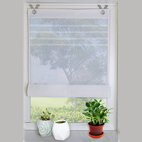 HongYa Raffrollo Voile Transparent Ösenrollo Gardine B*H 120 * 140cm Weiß