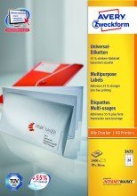 Avery Zweckform© 3475 Universal-Etiketten, 70 x 36 mm, Geeignet fr Deutsche Post INTERNETMARKE, 100 Blatt/2.400 Etiketten, weiá