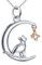 YAFEINI Moon Cat Necklaces 925 Sterling Silver Rose Gold Moon and Cat Pendant Necklace Cats Jewellery Gift for Women Girls
