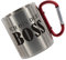 CreaLuxe Edelstahltasse mit Karabiner - Ich Bin der Boss - 330ml, Tasse bedruckt, Kaffeetasse, Bürotasse, Metalltasse mit Name, leicht und bruchsicher