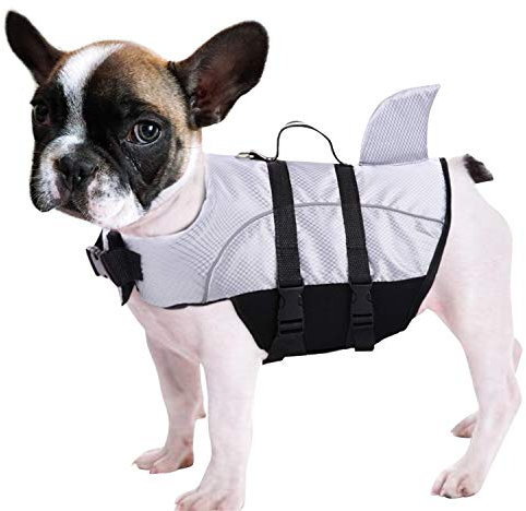 Queenmore Ripstop Hunde-Schwimmweste, Hai-Schwimmweste für Hunde, Sicherheits-Lebensretter mit hohem Auftrieb und Hebegriff für kleine und mittlere Rassen (grau, XS)