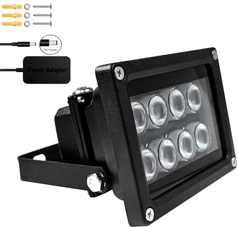 JC Illuminatore IR 8-Led 90° Grandangolare Luce Infrarossi con Adattatore di Alimentazione per CCTV e Telecamere IP