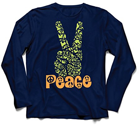 lepni.me Mens T Shirt Hippy Peace Festival Symbol, 1960s 1970s Groovy Party Sign, Swag Hipster (L Blue Multi Color)