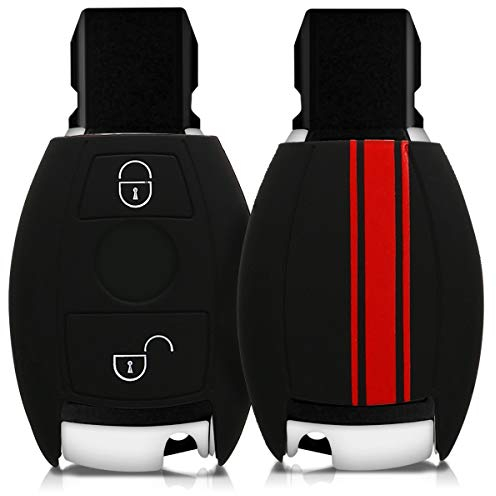 kwmobile Coque clé de Voiture Compatible avec Mercedes Benz (Keyless Go Uniquement) 2-Bouton Accessoire clé Voiture - Protection étui Souple en Silicone - Rouge-Noir