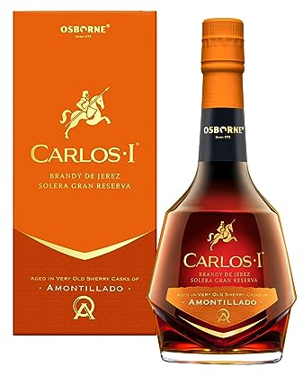 Carlos I Brandy de Jerez Amontillado – Solera Gran Reserva aus Spanien in hochwertiger Geschenkverpackung – gereift in 100-jährigen Solera-Fässern mit 40,3% vol. (1 x 0,7l)