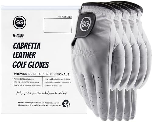 SG Golfhandschuhe für Herren – weiches Cabretta-Leder – verbesserter Komfort und bessere Griffigkeit (Herren – einfarbig, weiß, 5 Stück, XXL, Linke Hand