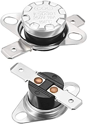sourcing map 2pcs Bimetall Temperatur Reglerschalter Thermostat 150°C 10A N.C 6,3mm Stift de