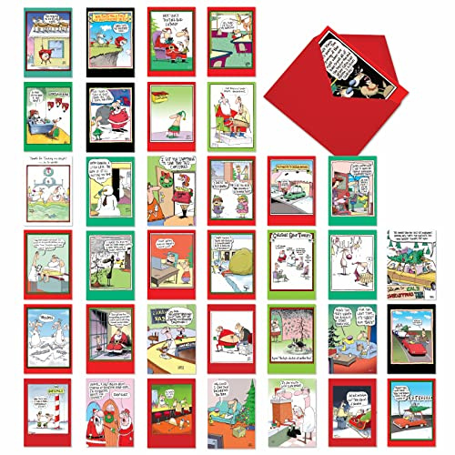 NobleWorks,36 verschiedene Großkartons Set lustige Cartoons Weihnachtskarten mit Umschlägen (36 Designs, Frauen,A McCoy Bros. AC7139XSG-B1x36