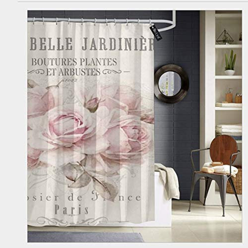 Sotyi-ltd Tenda da doccia francese shabby chic con 12 ganci, resistente alla muffa, impermeabile, lavabile, 183 x 183 cm