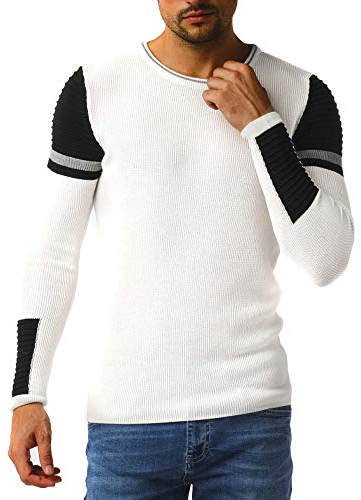 Leif Nelson Herren-Winterpullover Strick-Hoodie mit Kapuze Moderner Wollpullover Das Beste in Kleidung Männer LN1980 Größe XXL Ecru-Grau