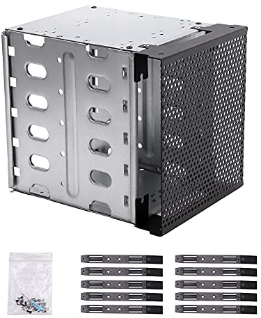 rwu0 Hard Drive Cage SATA 5.25 to 5X 3.5 Rack PC Supplies with Fan Space Stainless Steel for Computer SAS