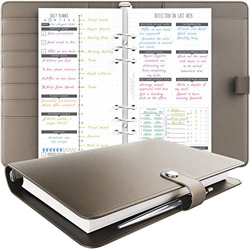 LUX Productivity Kompakter Planer: Bester undatierter Terminplaner für 2024, mit Tagesplan und Reflexionstagebuch, (Cappuccino)