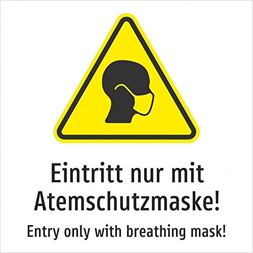 Eintritt nur mit Atemschutzmaske! Deutsch und Englisch (gelb) - - 400 x 400 mm, Aufkleber