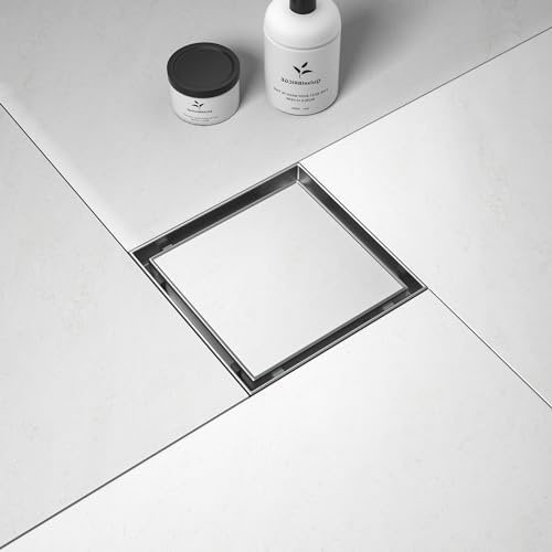 Bernkot Square Shower Drain 6, Brushed Floor Drain with Tiled Insert Grate & Hair Strainer, 304 Stainless Steel Bathroom 2-in-1 Tiled in Drain, CUPC Certified (Brushed, 6'')