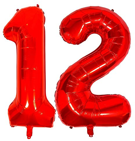 DIWULI Luftballon 12 Geburtstag XXL Rot - Zahl 12 Ballon