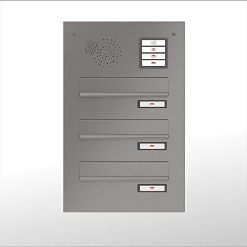 RENZ / 3er Mauerdurchwurf-Briefkasten Durchwurf-Postkasten mit Sprechfeld/RAL-Farbe 9007 Kastenbreite 260 mm/Tiefe 270-405 mm/Stahl - aufklappbar/Dein-Briefkasten.de