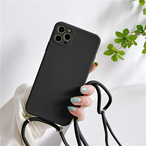 Handykette Hülle für iPhone 12 Pro Max HandyHülle mit Kordel zum Umhängen, Soft Silikon Cover mit Band Hülle [Einstellbar] [Abnehmbar] Necklace Case für iPhone 12 Pro Max, Schwarz