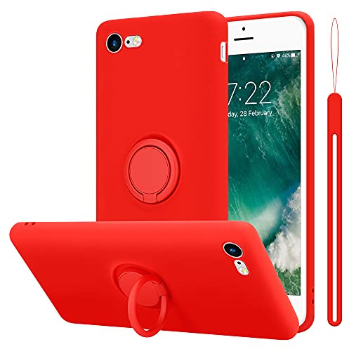 Cadorabo Hülle kompatibel mit Apple iPhone 7 7S 8 SE 2020 Schutzhülle TPU Silikon Case Liquid Design mit Ring Slim Kratzfest Liquidsilikon Microfaser Case Hülle für iPhone 7 7S 8 SE 2020 in Rot