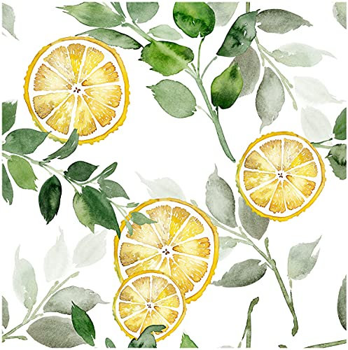 Blooming Wall DPY45 Tapete mit Wasserfarben, frische Zitrone mit grünen Blättern, selbstklebend, entfernbar, Wanddekoration