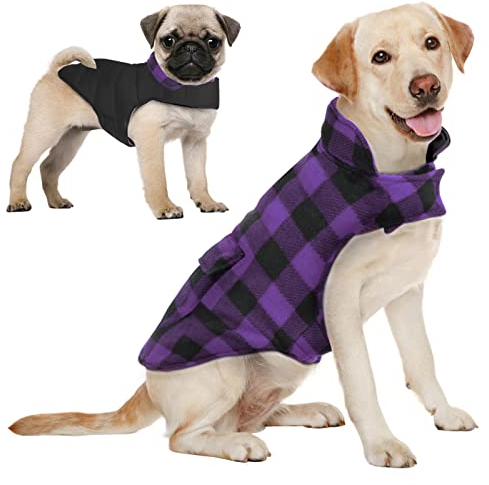 AOFITEE Wendbarer Hundemantel für kaltes Wetter, wasserdicht, britischer Stil, kariert, Winter, Haustierjacke, warme Baumwolle, Outdoor-Bekleidung für kleine, mittelgroße und große Hunde
