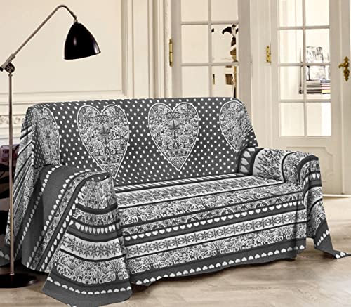 HomeLife Telo Telo Copridivano 3 Posti Cotone [180X290 cm] Made in Italy | Telo Copritutto per Poltrona e Divano 3 Posti in Cotone | Telo Arredo Casa Copri Divano Estivo | Fantasia Tirolese Grigio