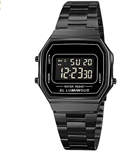 ROSEBEAR Herren Digital Quarz Uhr,Multifunktionales Herren Elektronische Armbanduhr,WasserdichtesLED Back Light Business Uhr, Edelstahlarmband