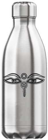 Buda Eyes Symbol Of Wisdom - Botella de agua (350 ml), diseño térmico de acero inoxidable, sin BPA, color plateado