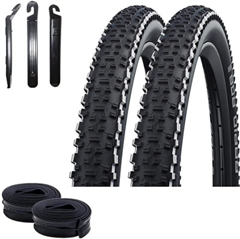 2 x Schwalbe Rapid Rob weißer Streifen 57-622 (29 x 2.25) + 2 Schläuche AV19 inkl. 3 Reifenheber